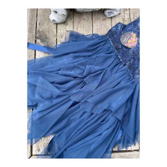 Dark Blue Party Tank Dress Sequins Handkerchief Tiered Hemline Sz 7 Youth - Picture 6 of 13